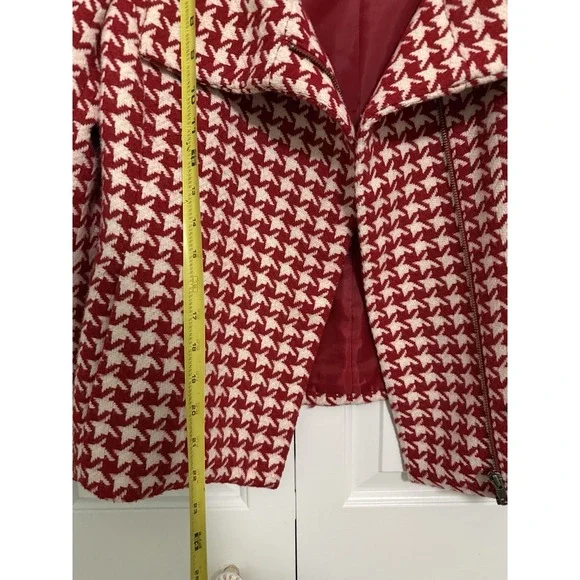 Talbots Moto Red White Houndstooth Wool Zip Up Jacket Size 10 Coat - Picture 3 of 9